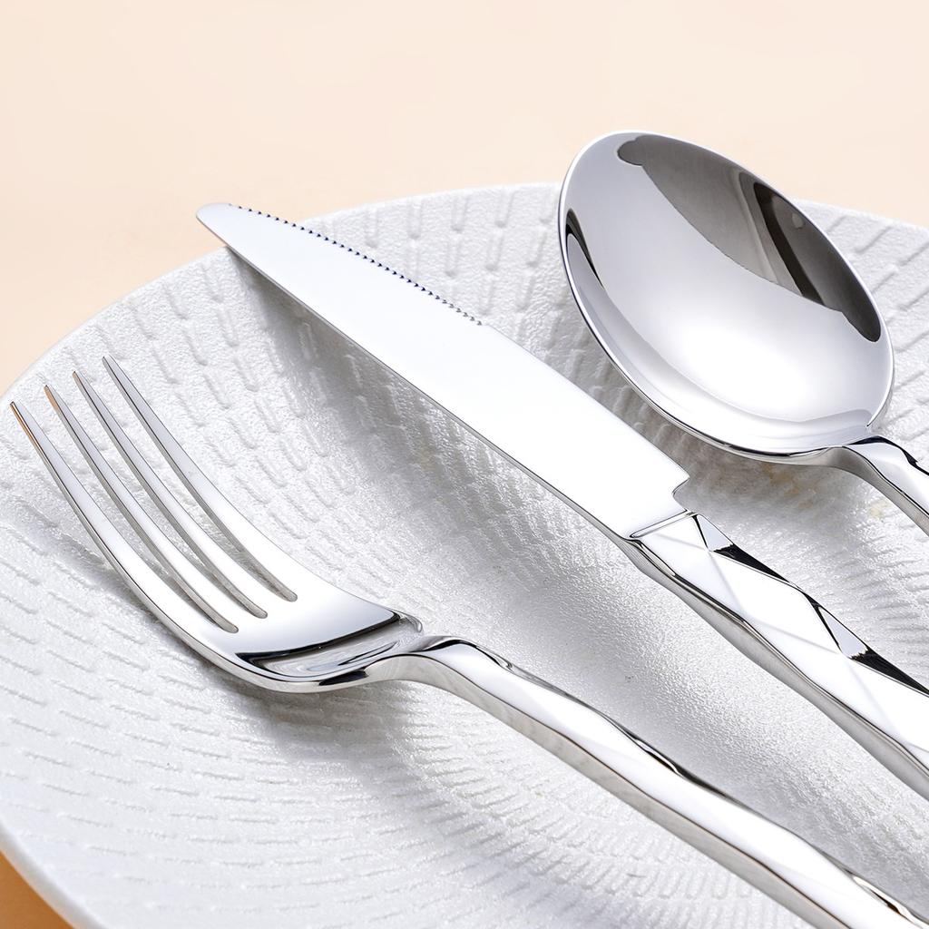 Diamond 3D Texture Luxury Stainless Steel Cutlery Set, Creativity Gift Set, Flatware Silver 304, Europe Fashion, Drop Shipping