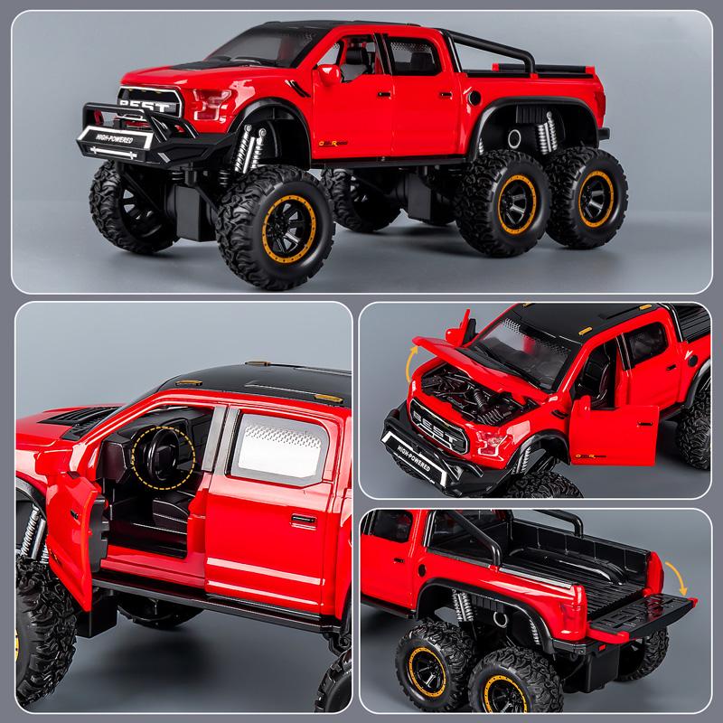 New Six-wheel Shock-absorbing Off-road Vehicle Pickup Truck Model Simulation Light Music Coaster Toy Children's Birthday Gift
