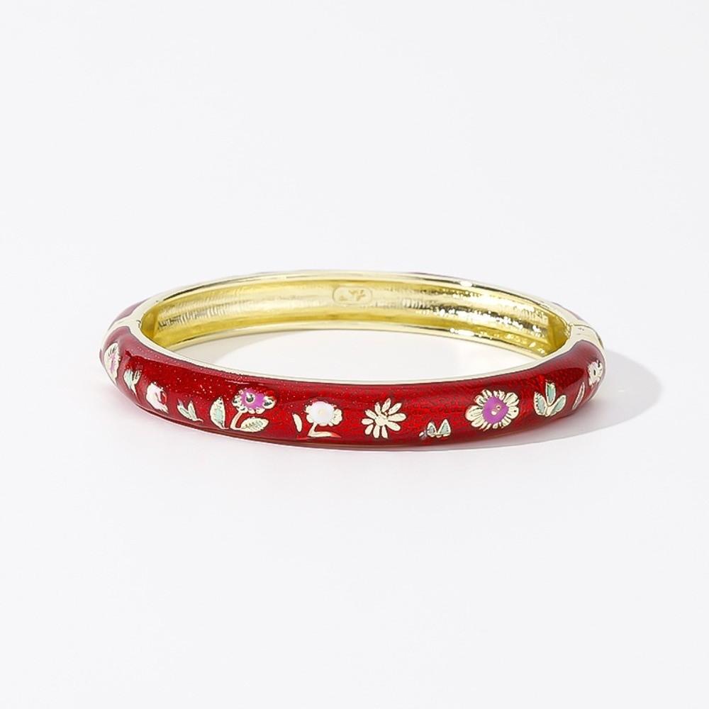 Enamel Chinese Flower Bangle Sunflower Floral Women s Hand Bracelet  Ladies красный