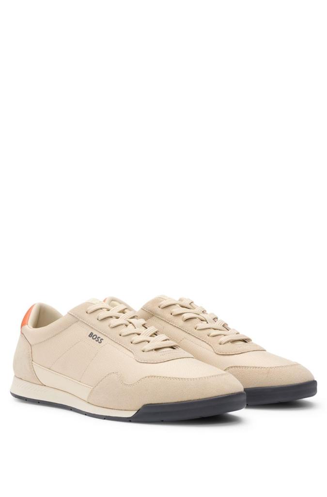 Suede Detail Mixed Material Sneakers for Size Beige [BOSS] Lace-Up Men, 43,