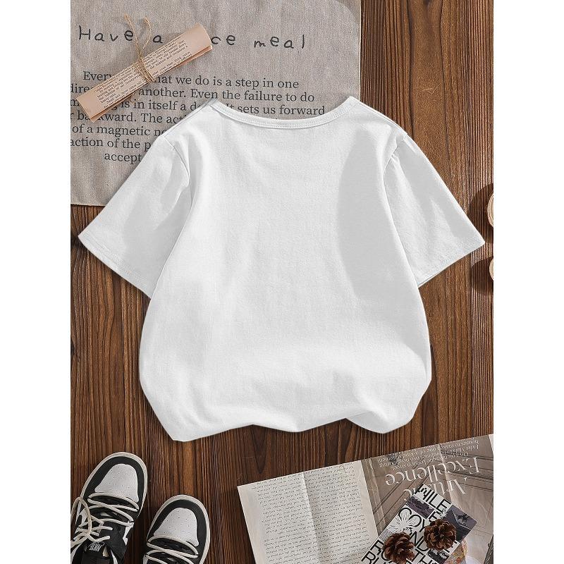 European Size Girls Round-neck Short-sleeved T-shirt with Eiffel Tower Pattern Print