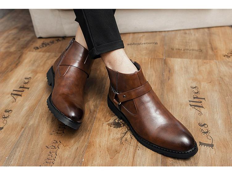 British Style Men's Pointed Toe Zipper Leather Boots - Formal/Casual, High Top, Ankle, Plus Size Available