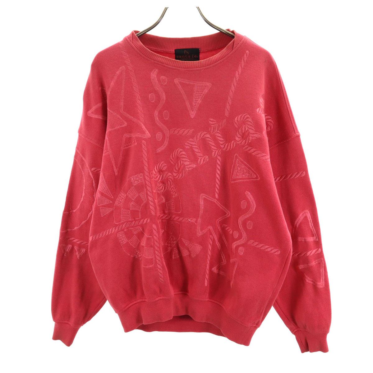

santa fe 90s Made in Japan Old Long sleeve Design embroidery sweat 3 pink Men s Used