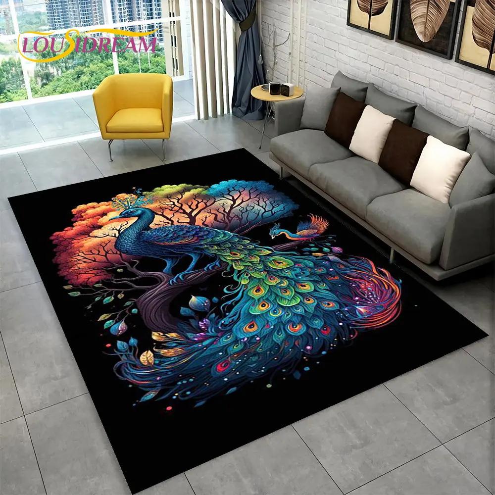 Bird Exquisite Peacock Animal Area Rug,Carpet for Home Living Room Bedroom Sofa Doormat Kitchen Decoration,Non-slip Floor Mats