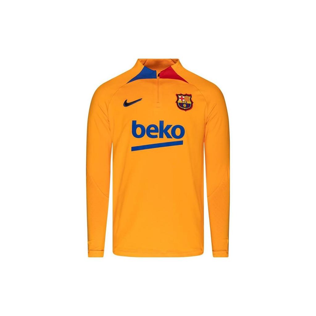 Nike Barcelona Football Training Long Sleeve T-Shirt With Zippered Logo Print Men Tops Orange DH7682-837