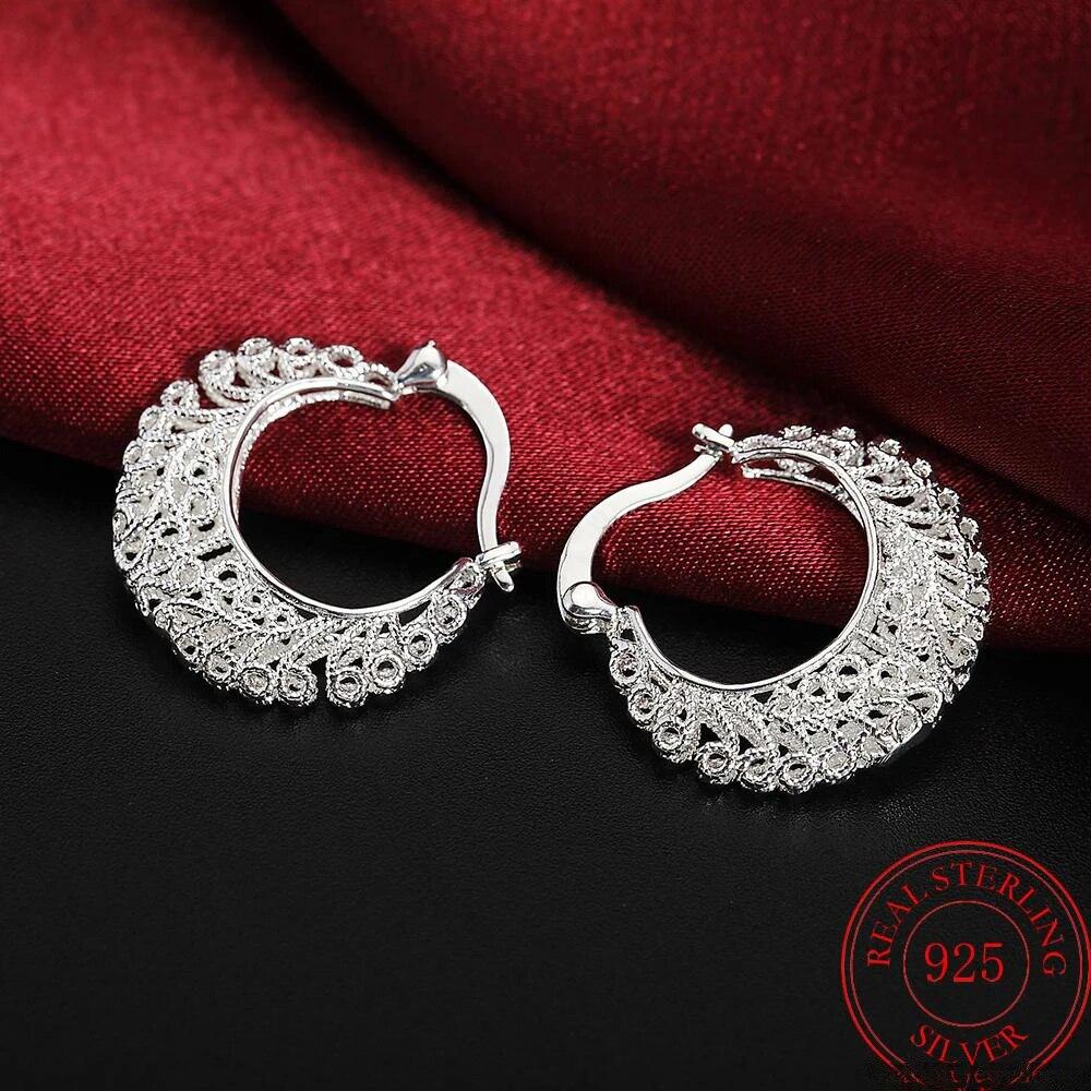 925 Sterling Silver Flower Circle Small Hoop Earrings For Women Sleeper Earrings Trend Wedding Jewelry