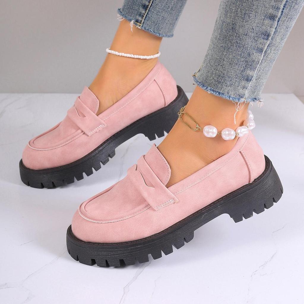 Spring & Fall Large Size Platform Loafers: Thick Sole, Solid Color Slip-On Casual Shoes for European & American Fashion.
