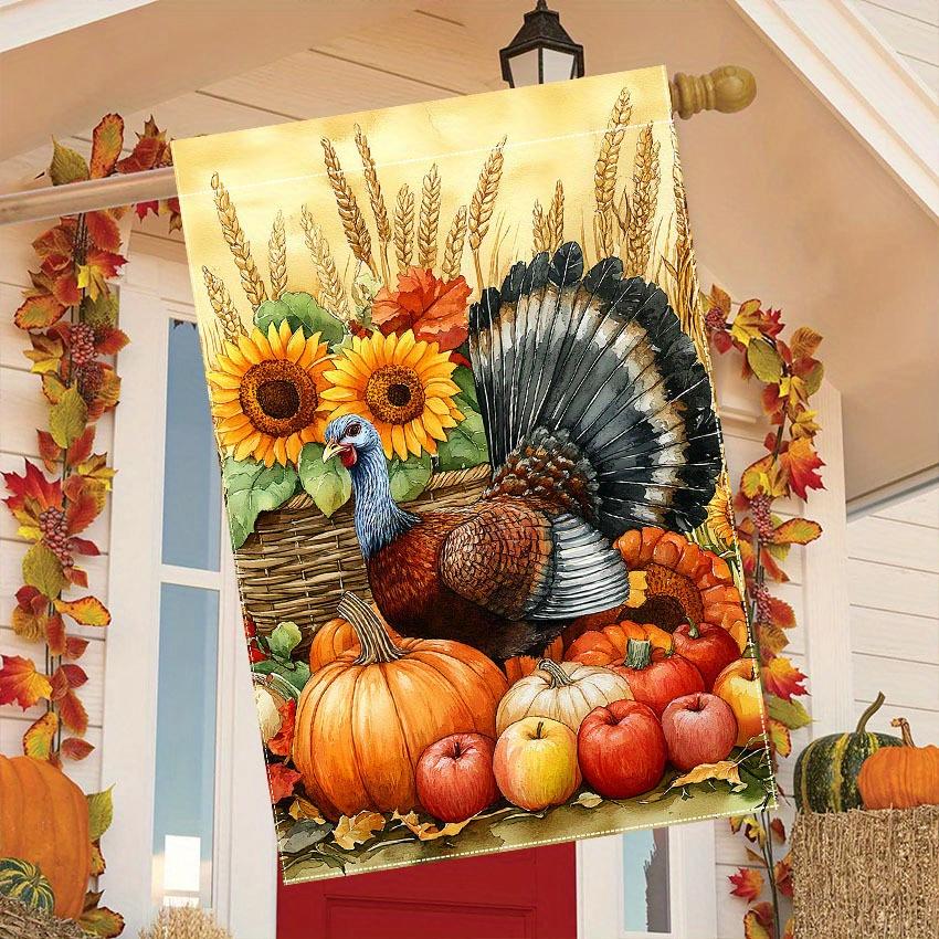 1pc Welcome Thanksgiving Garden Flag, Interesting Turkey Sunflower, Lovely Apple Pumpkin Decoration, Autumn Front Yard Decoration, Outdoor Decoration,