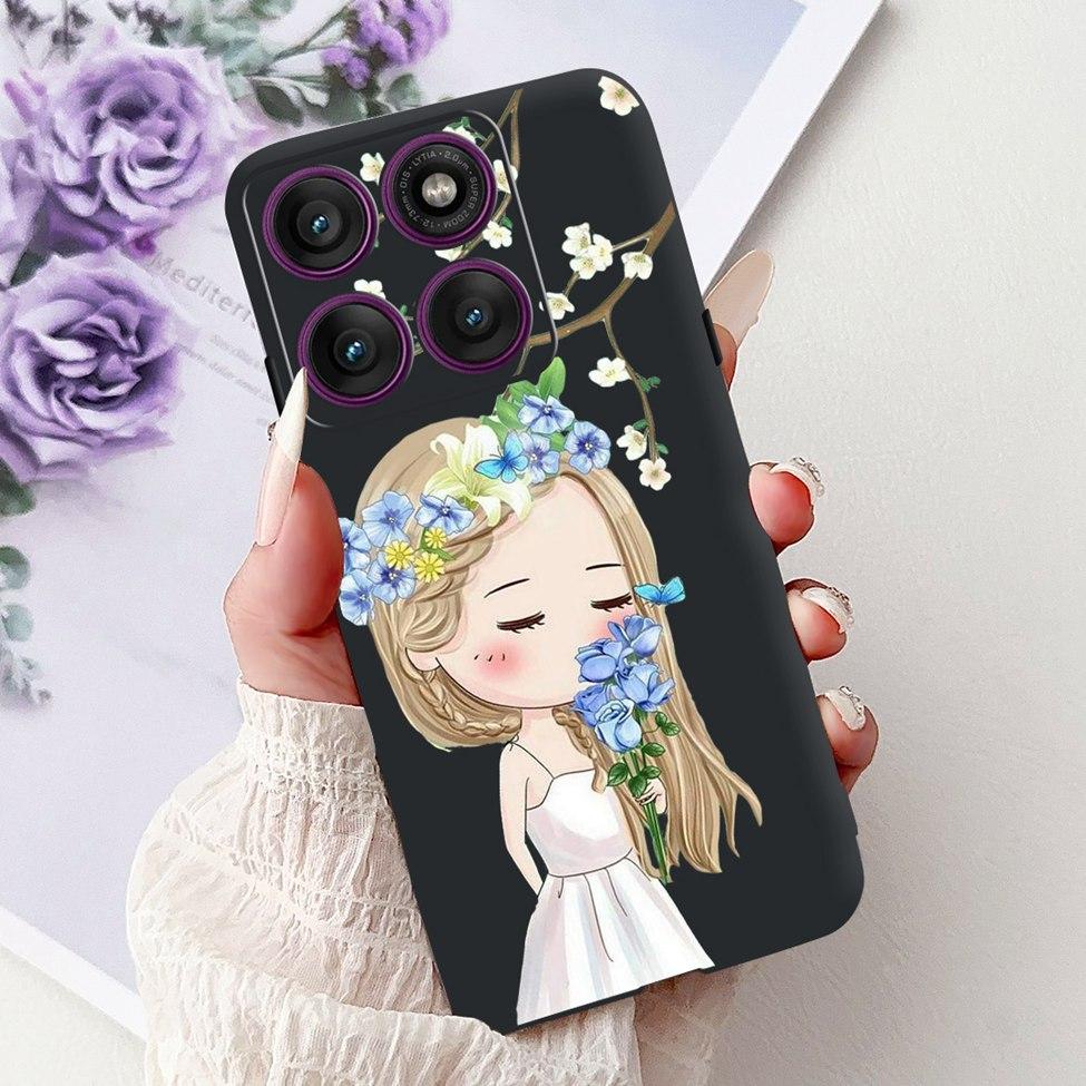 For Motorola Edge 60Pro XT2507-1 Back Cover For Motorola Edge 60 Pro Case Cute Cartoon Luxury Flower Painted Black Silicone 6.7"
