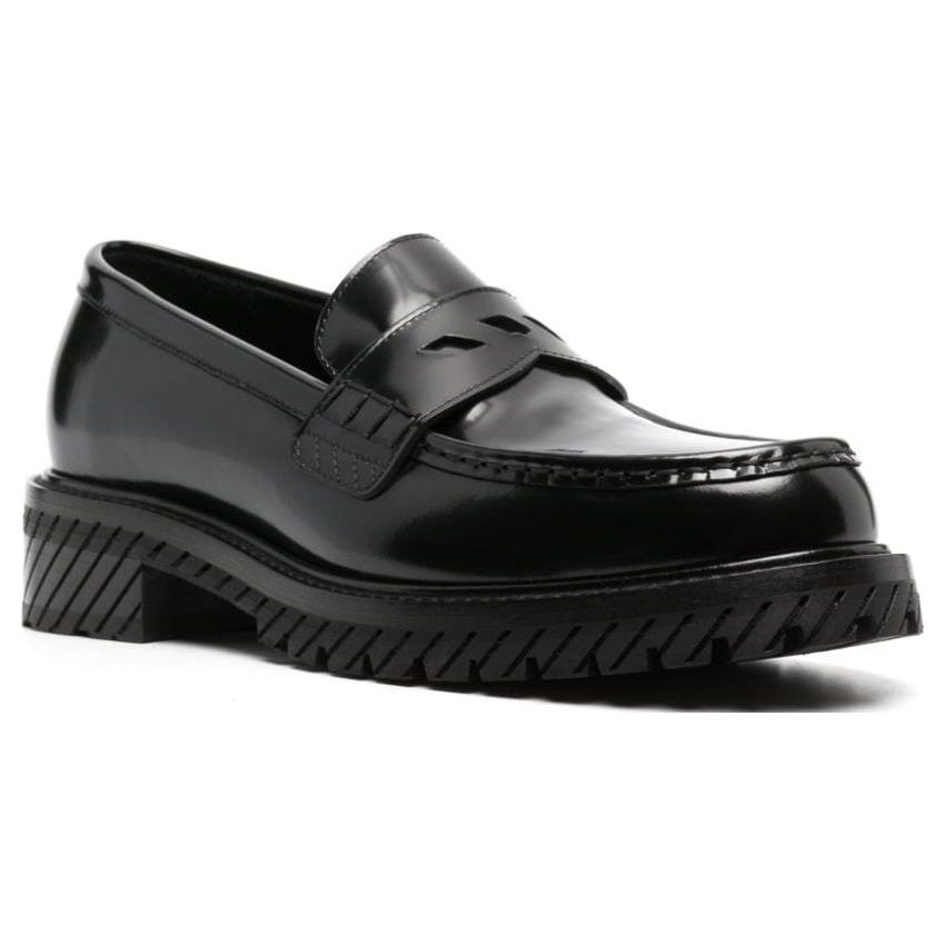 Off-White Top Layer Cowhide Round Toe Slip-On Loafers Men Loafers Black OMIG008F23LEA0011010