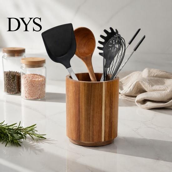 Countertop Spatula Storage Rack 360 Degree Rotating Wood Kitchen Utensil Holder, Large Capacity Cooking Tool Space Saving Organizer, Stable