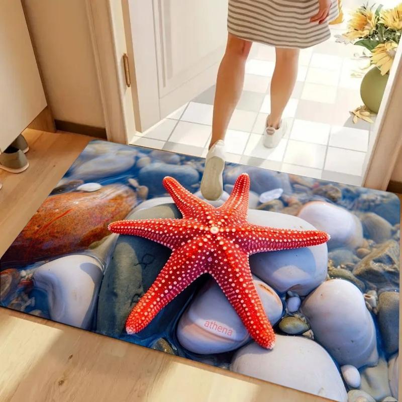 

3D Beach Ocean Theme Carpet Mat Rug Home Decoration Living Room Sea Shell Starfish Design Non Slip Durable Door Mat 50X80cm