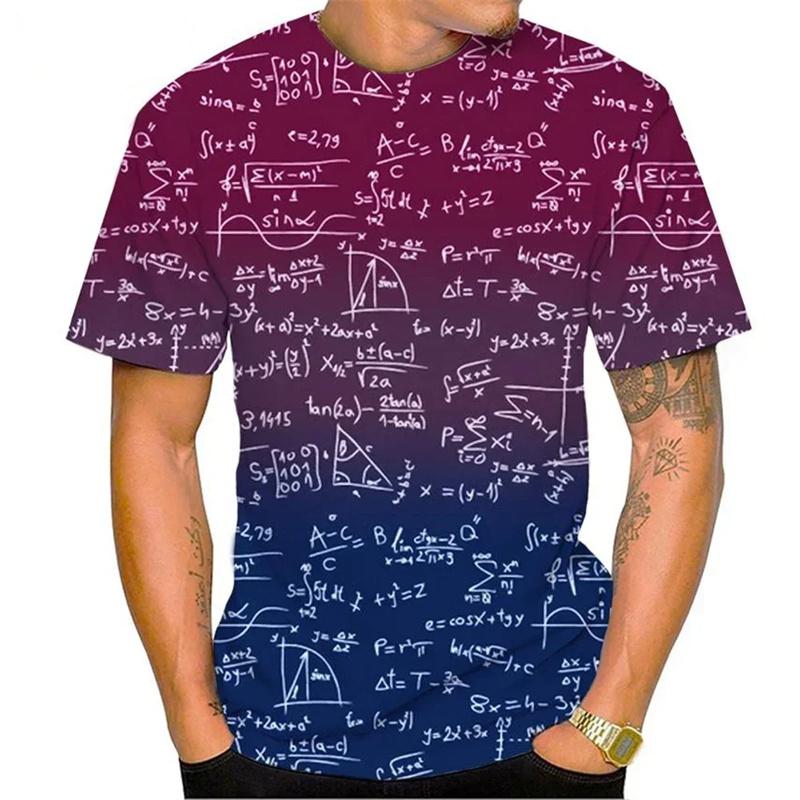 3D Printed Mathematical Formula T-Shirt For Men Equation Pattern T Shirts Summer Casual Unisex Short Sleeve Tops Round Neck Tees