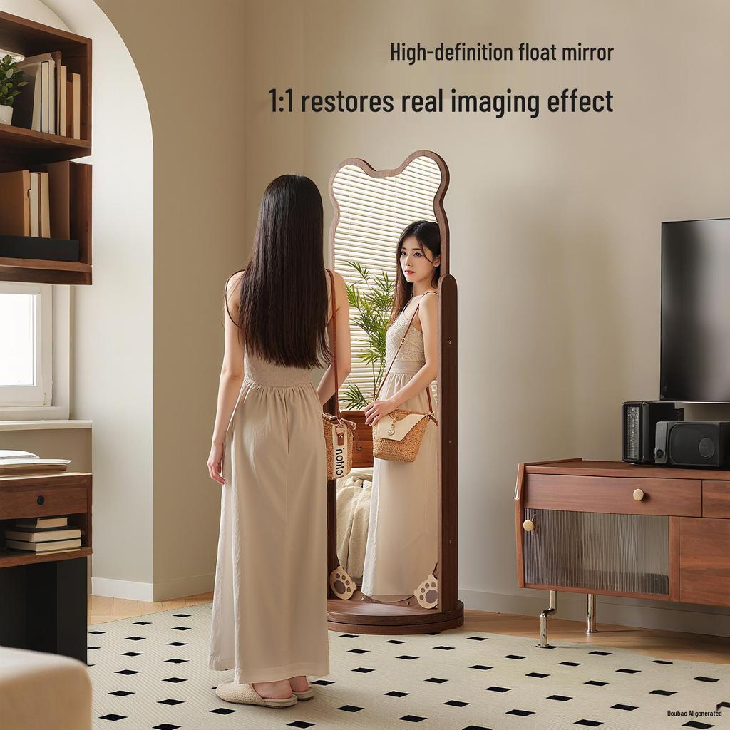 Rotating Pegboard Full-Length Mirror and Clothes Rack - Movable, Retro Floor Standing Dressing Room Mirror