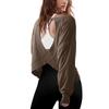 Women's Loose Long Sleeved Backless Women's Top Age Reducing Hollow Out Short Round Neck Women's T-shirt