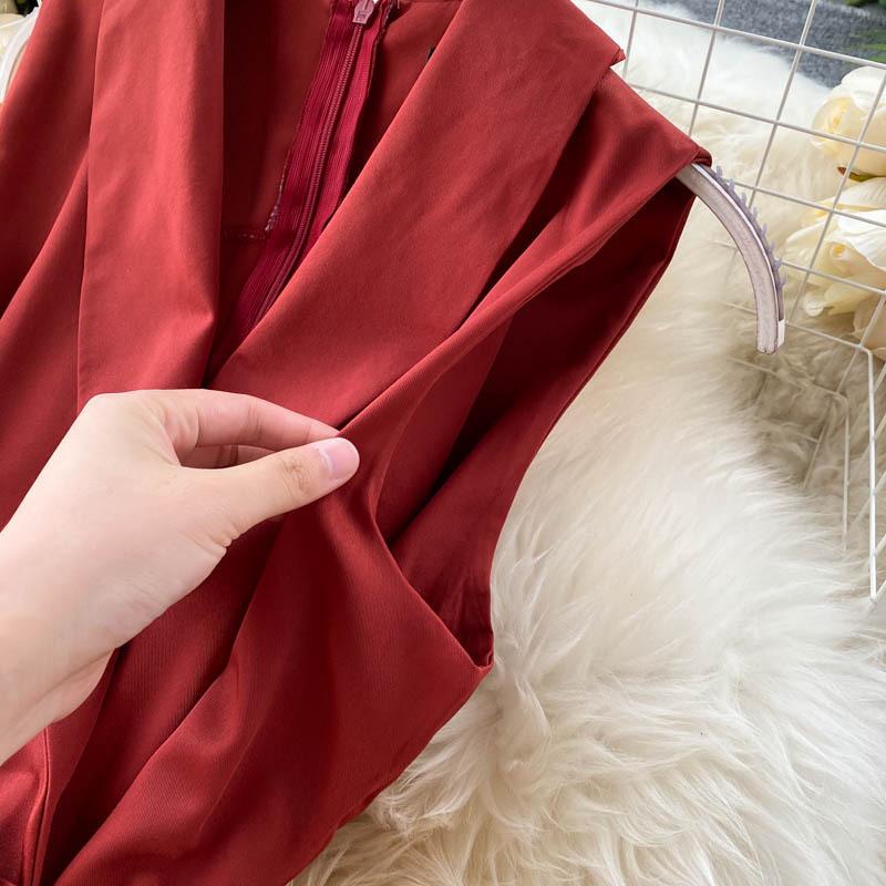 Women Jumpsuits Pleated High Waist Flared Wide Leg Pants Spring Summer Jumpsuit