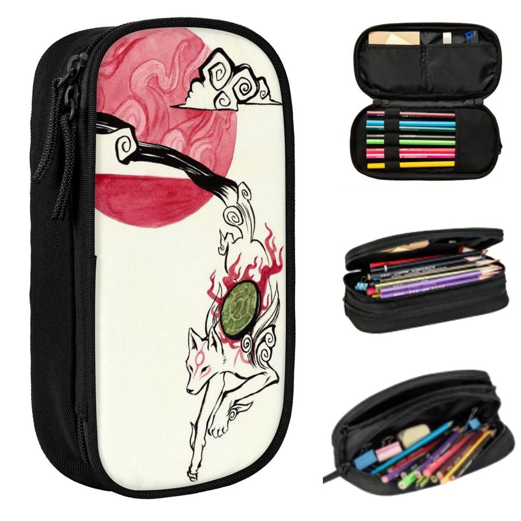 Japanese Okami Wolf Pencil Case for Boy Girl Gifts Pen Box Pencil Bag Stationery Supplies Pen Holder Bag