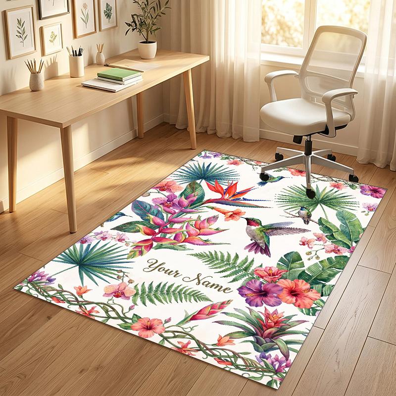 Hummingbirds Tropical Theme Soft Crystal Velvet Rug Custom Name & Text Print Non Slip Floor Rug for Bedroom Living Room