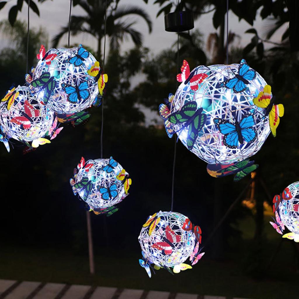 LED Solar Butterfly Hanging Tree Lights, Outdoor Courtyard Garden Decorative Lights, Round Ball Hanging Tree Ball Luminous Butterfly