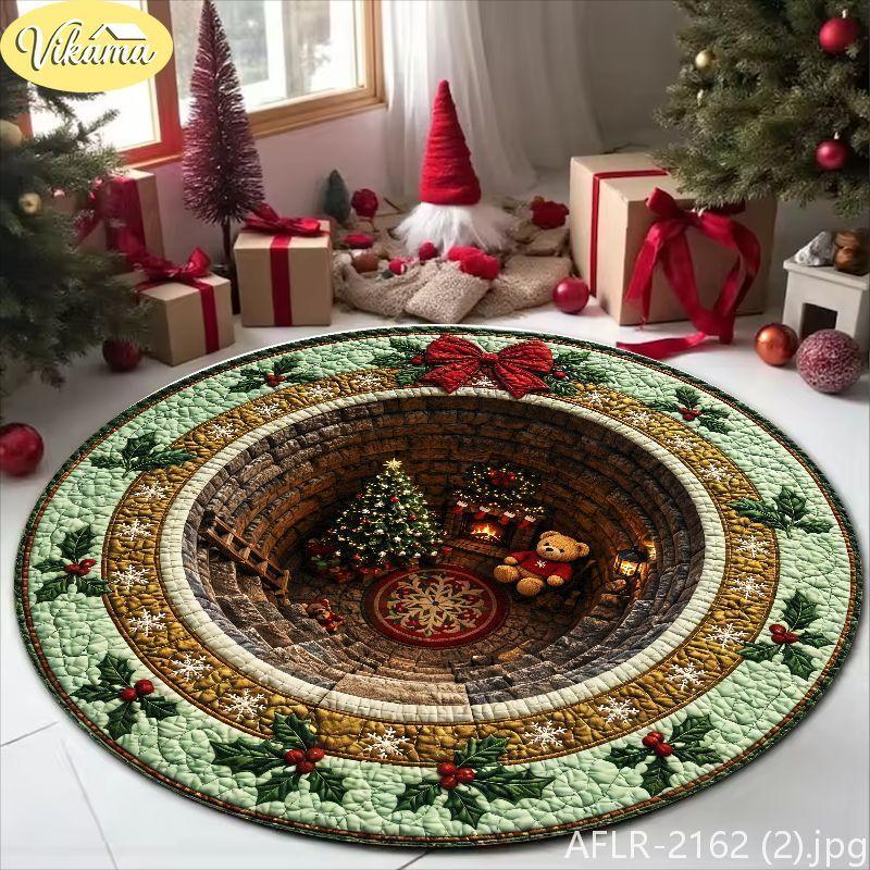 Cute Cartoon Christmas Reindeer Rug Non Slip Absorbent Round Living Room Mat Entryway Rug Washable Festive Home Decor