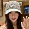 Sweet and cute leopard print cat ears cap female sweet and cool wide brim enlarged baseball cap fashionable big head circumference hat