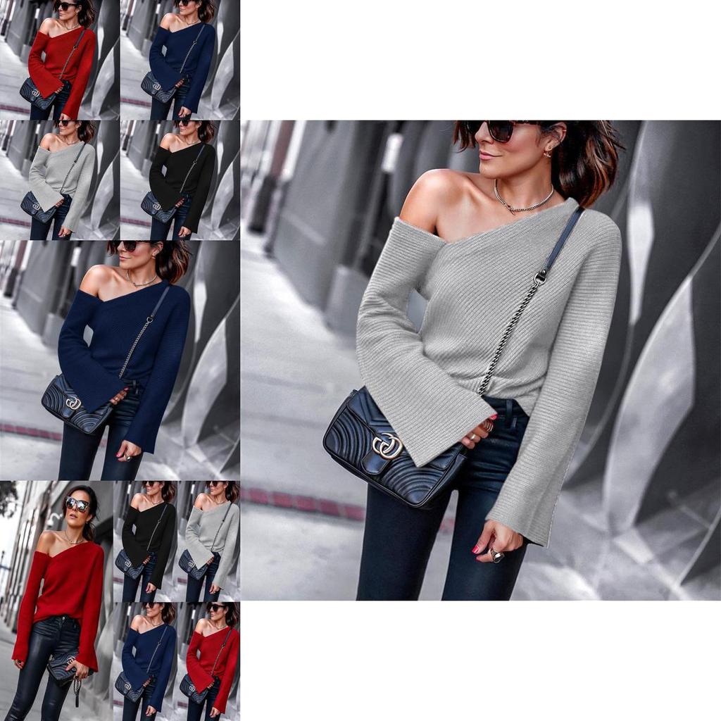 Elegant Women Fashion One Off Shoulder Blouse Shirts Top Long Sleeve Pullover Tops For Effortless Style