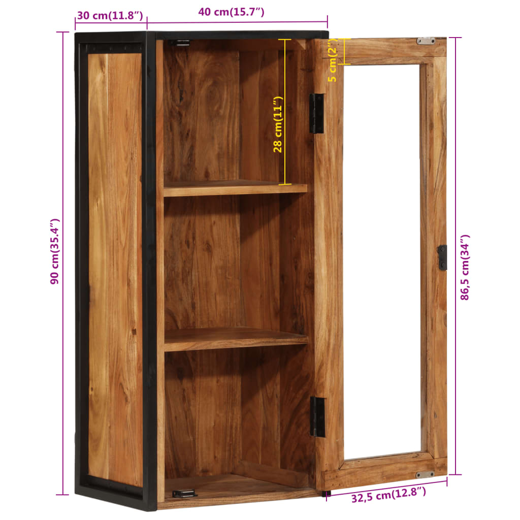 Bathroom Wall Cabinet 40 X 30 X 90 Cm Solid Acacia Wood and Iron