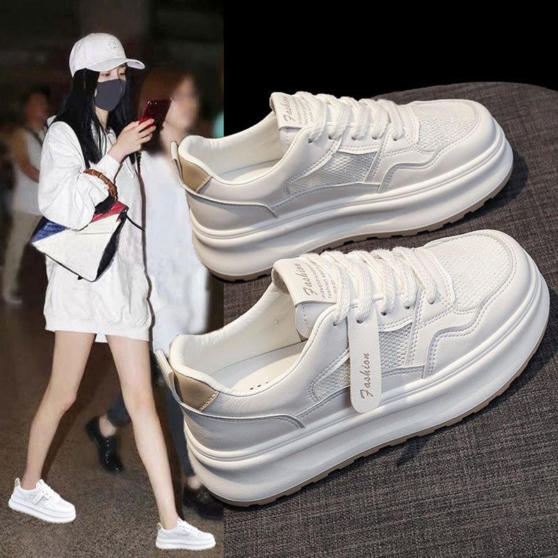 Сетчатые дышащие толстые кожаные белые туфли женские летние новые универсальные кроссовки — фото 3