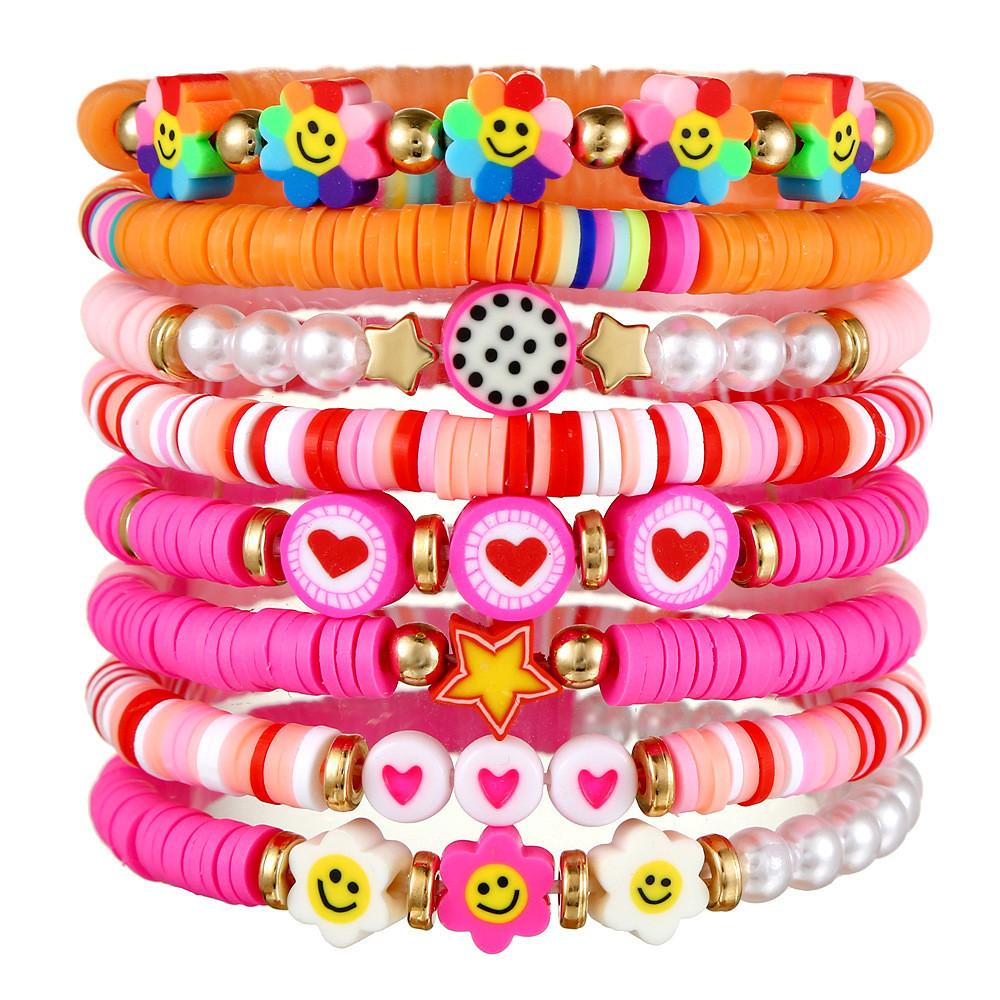 Boho-Armbänder Set Mit bunten runden geometrischen Acryl-Design Für Frauen