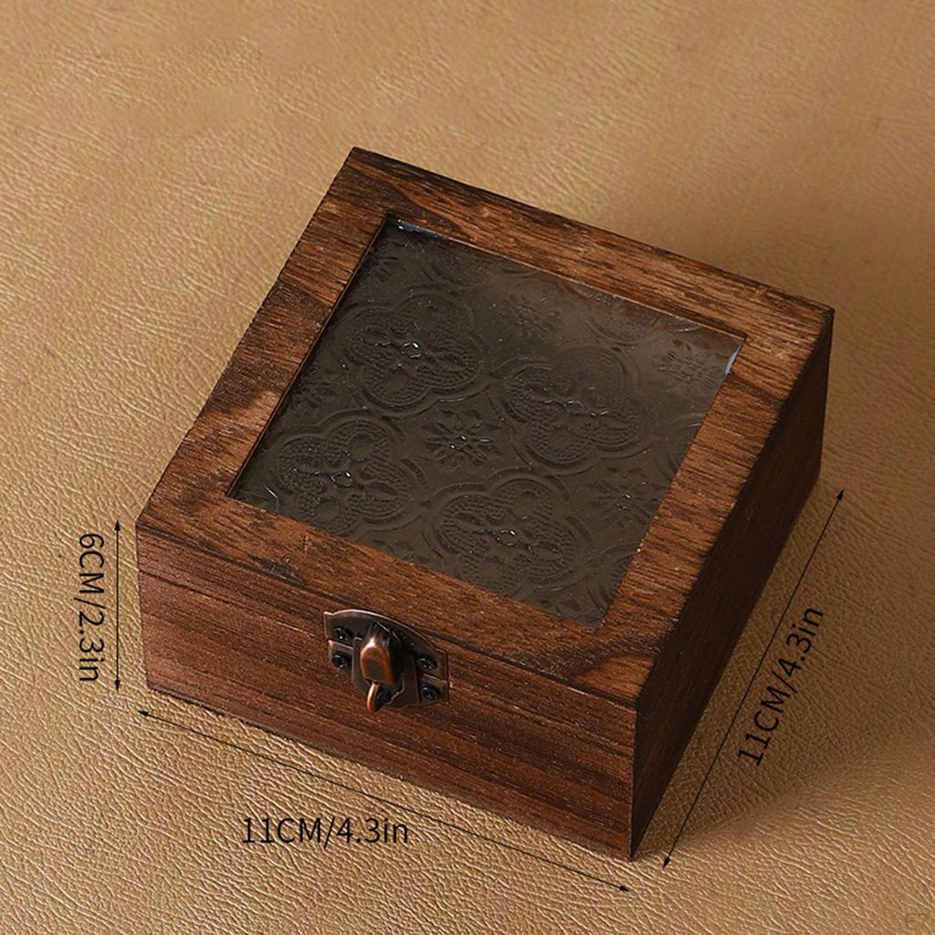 Wooden Storage Box Gift Gifts Semi Transparent Glass Lid Sturdy Organizer Ornament for Bedroom