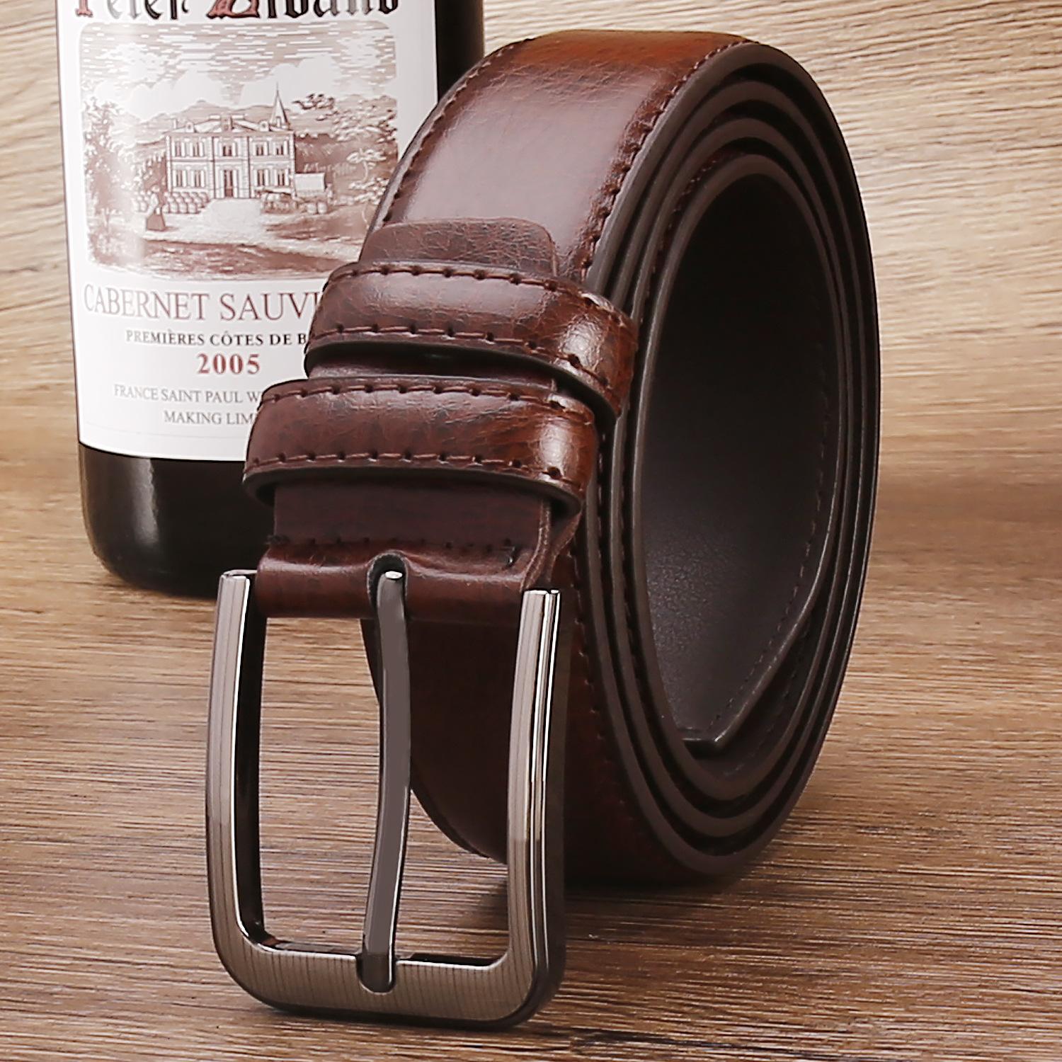 

Ремень мужской из высококачественной искусственной кожи с пряжкой, ремень мужской повседневный для джинсов с удлиненной пряжкой для мужчин 130cm темно-коричневого