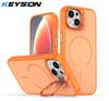 KEYSION Matte Skin Feel Lens Stand Phone Case for Magsafe for iPhone 13 14 15 Pro Max 15 Plus Magnetic Wireless Charging Shockproof Cover