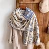 400g Retro Ethnic Bluebird Scarf: Women's Winter Warm Neck Warmer, High-End Imitation Cashmere Shawl.