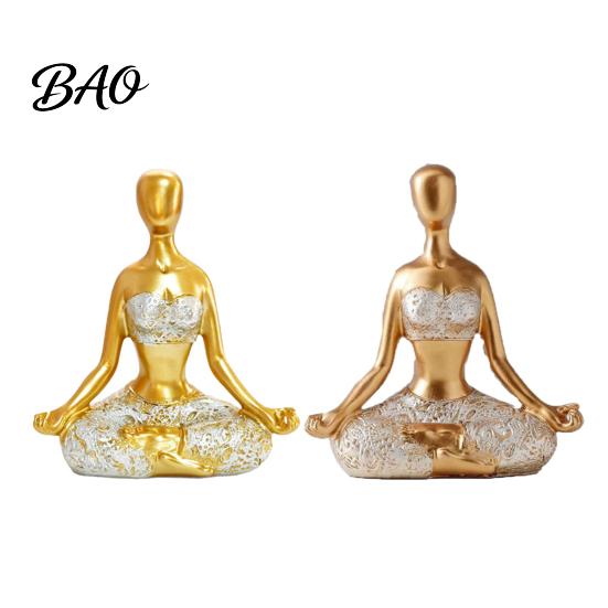 Living Room Yoga Decor Meditation Lady Statue, Modern Pose Women Figurine, Zen Hand-carved Figure Female Sculpture for Office, Room, Desktop