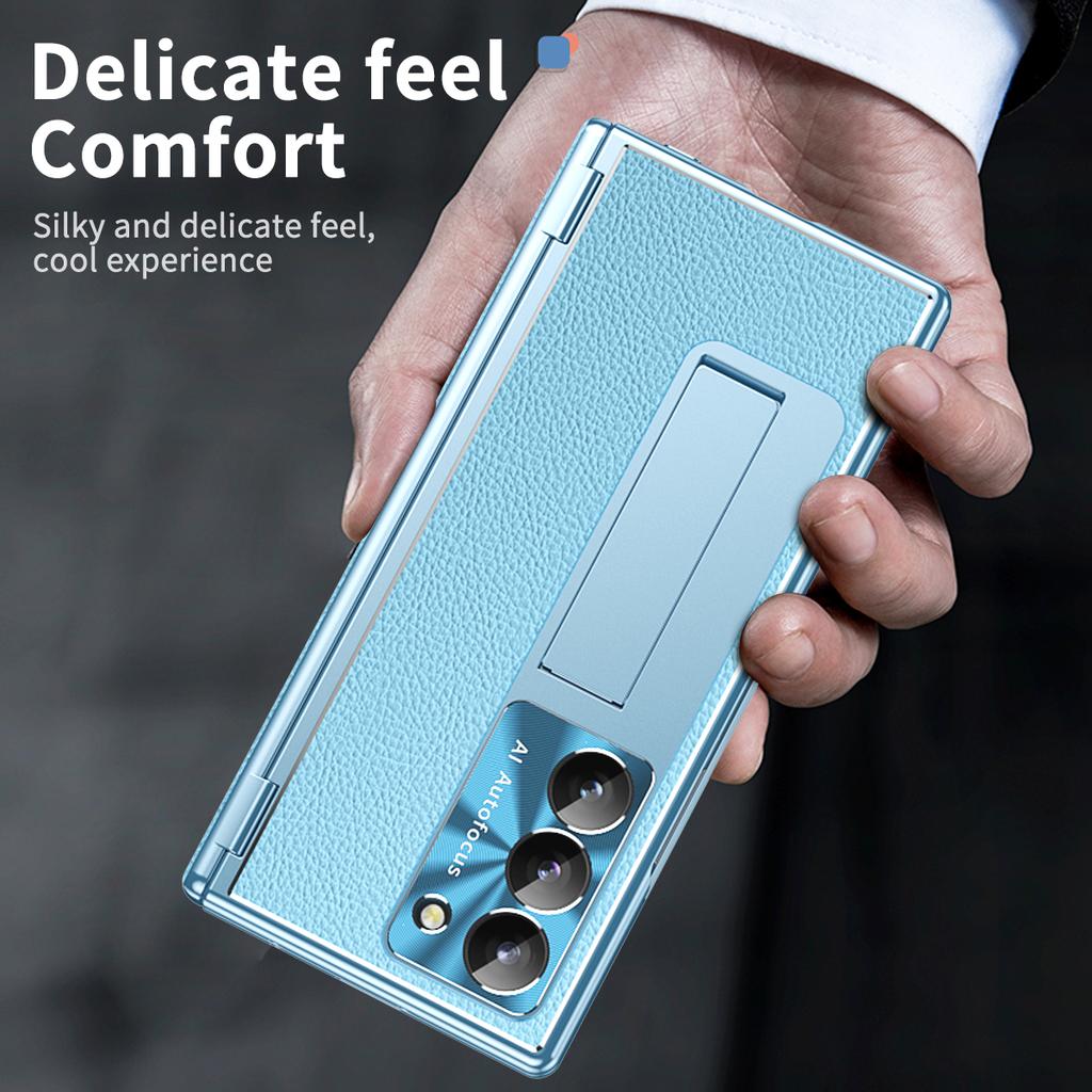 For Samsung Galaxy Z Fold6 5G PU Leather+Aluminum Alloy Kickstand Cover Folding Phone Case with Pen/Pen Slot