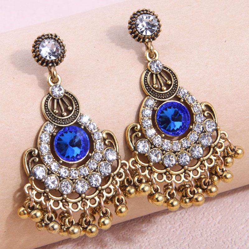 

Этнические длинные полые резные украшения, ретро-серьги-капли воды синий