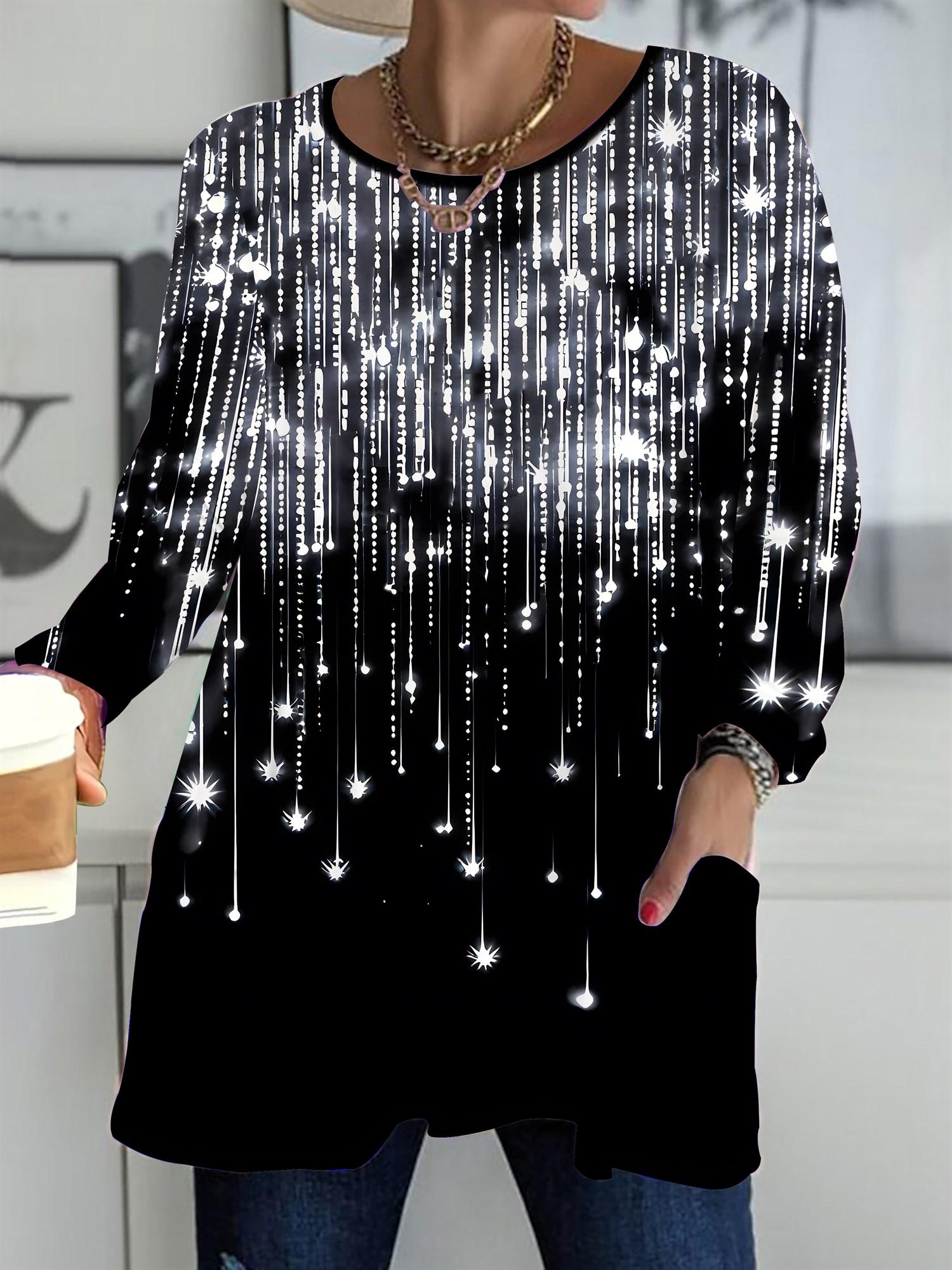 

2025 Autumn Winter New Plus Size Women s Tops, Cowboy 3D Print Fashion Crew Neck Long Sleeve T-Shirts 1XL чёрный