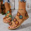 Fashion Yellow Embroidered Faux Flower Fashion Sandals Peacock Flat Plus Size 43 Summer Outdoor Beach Shoes Travel Mom Shoes