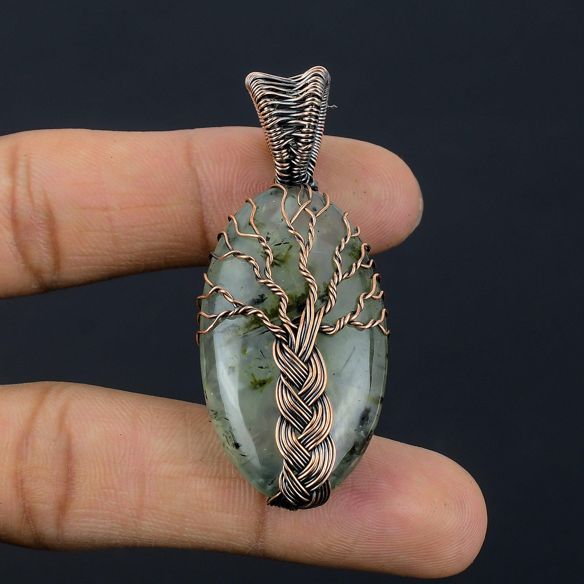 

Tree Of Life Prehnite Jewelry, 999 Copper Wire Wrapped Pendant Handmade Gemstone Jewelry, Gifts For Wife Brand New Pendant 2.36 Inches