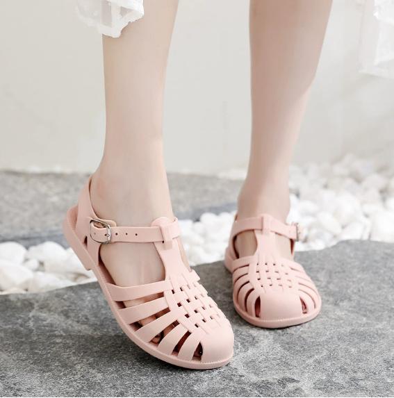 Fashion Retro Woven Roman Sandals Women's Summer Korean Sle Fairy Wind Flat Bot Jelly Oes Beach Oes Breathable Open Toe