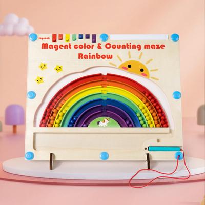 Holz Kinder Spaß Magnetischer Stift Regenbogen Laufball Spiel Früherziehung Labyrinth Digital Farbe Klassifizierung Zählen Spielzeug
