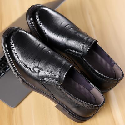 New Style Men's Shoes Top Layer Cowhide Round Toe Set Feet Business Casual Leather Shoes Men's Non-slip Dad Shoes