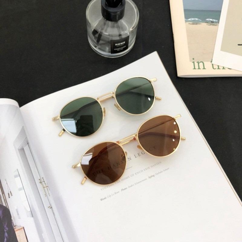 Vintage Korean Round Frame Sunglasses Women Multicolored Trendy Fashion Male Female Eyewear Top Luxury Brand Designer UV400
