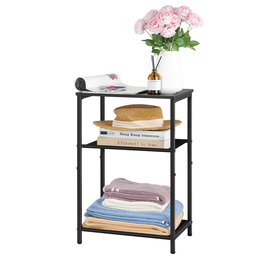 3-Tier Metal Narrow Rustic Brown Bedside Table for Small Spaces, Bedroom/Living Room, Durable Frame
