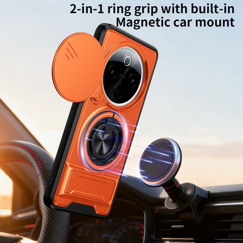 KEYSION Magnetic Phone Case for IQOO Z10 5G Slide Camera Protection Upright Kickstand 360° Ring Shockproof Cover for IQOO Z10