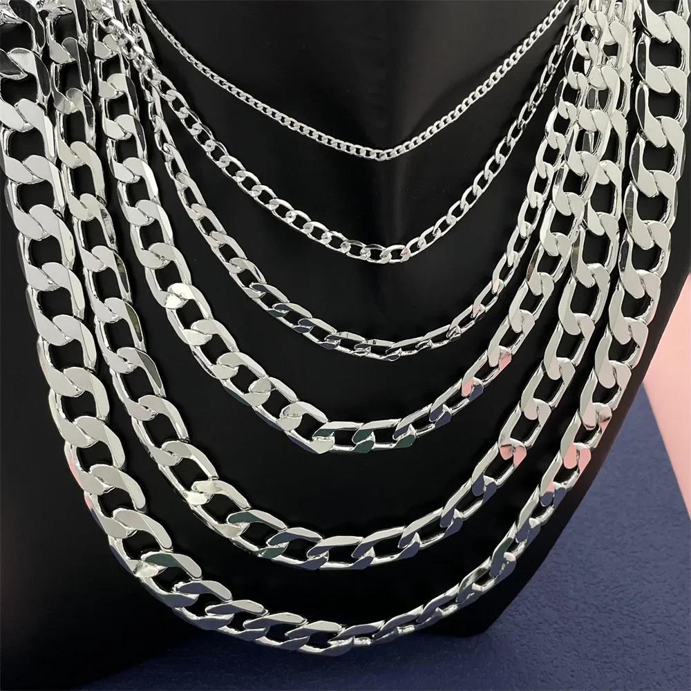 

925 Sterling Silver Necklace, Unisex, Classic Chain, Wedding, Anniversary, Christmas Gift 2MM-12mm 20cm-70cm 75CM 30INCHES&8MM