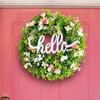 AAAF Alphabet Wreath Green Artificial Wreaths With Hello Sign Flower Wreath For Front Door Wall Window Festival Wreath