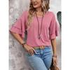 Summer New Solid Color V-neck Double-layer Sleeve Loose T-shirt Short-sleeved Women
