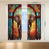 Set Of 2 Elephant Print Curtains Suitable Bedroom Living Room Kitchen Decoration Home Window Curtain Polyester Ideal For Great