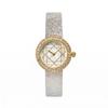 Round Quartz Watch For Women Rhinestone Bezel Geometric Line Dial Textured Mesh Strap Elegant Daily Waterproof Wristwatch